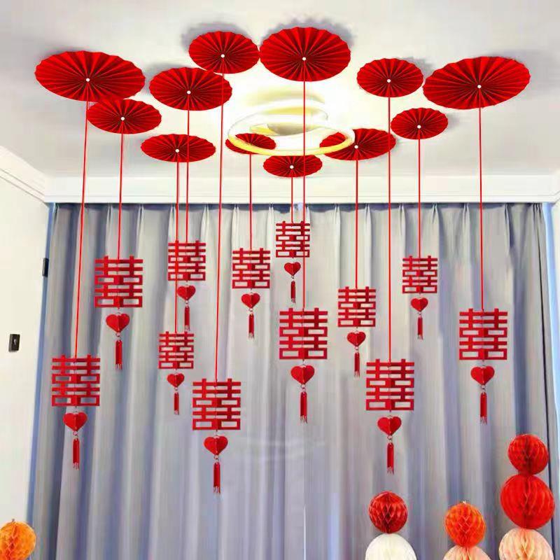 结婚立体挂件喜字吊坠套装拉花婚礼婚房卧室客厅走廊创意婚庆用品