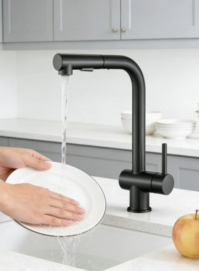 不锈钢厨房抽拉式龙头洗菜盆洗菜池水槽冷热全铜双出可旋转防溅水