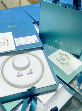 天然老矿和田玉圆珠项链手链耳钉三件套装送妈婆长辈母亲节日礼物