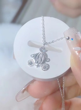 925银南瓜车项链女百搭珍珠马车镶钻锁骨链潮小红书推荐