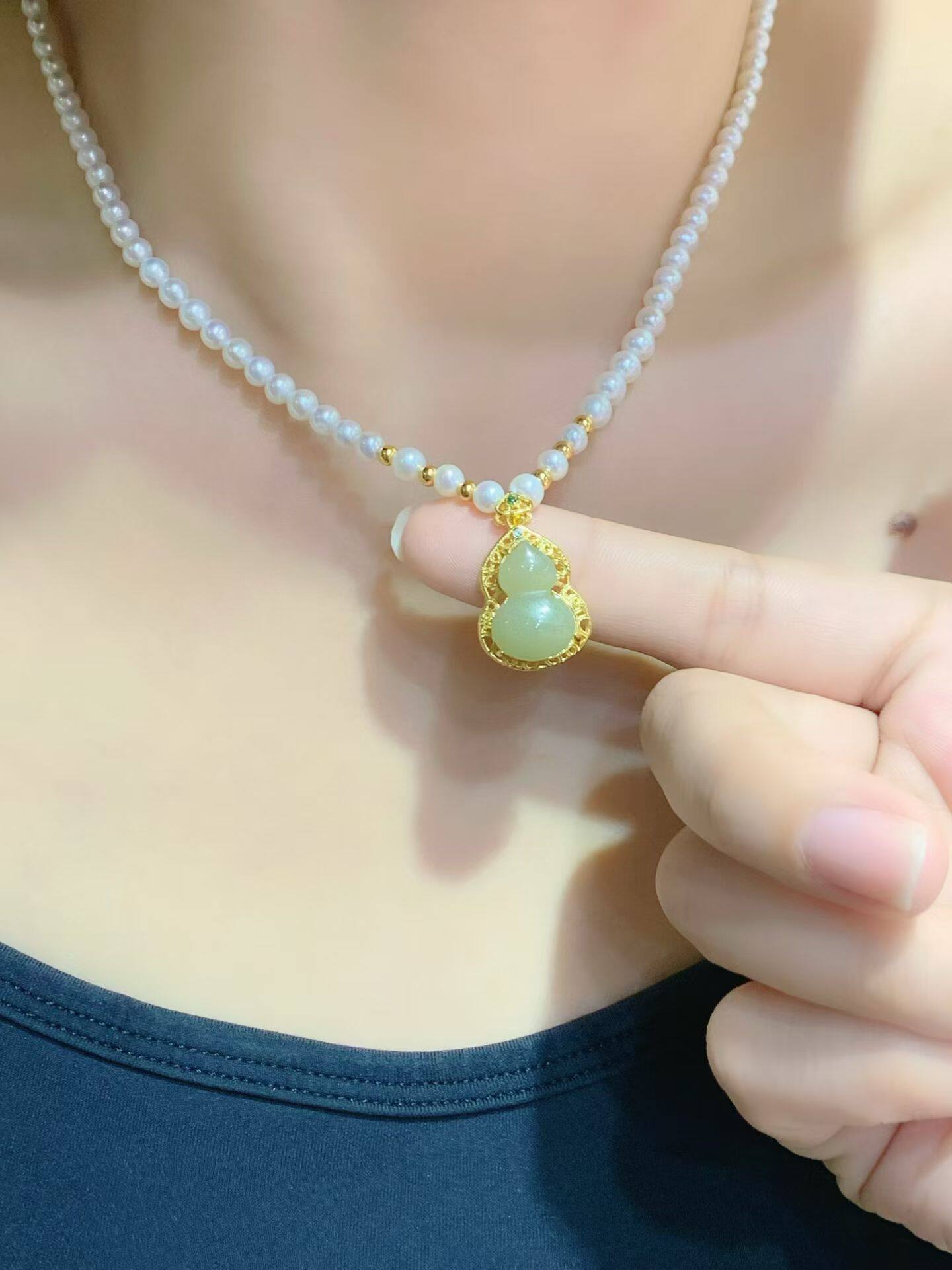 天然淡水珍珠项链妈妈款和田玉葫项链