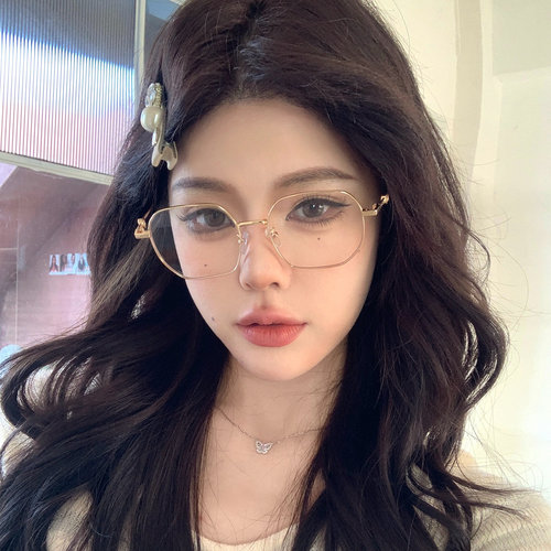 复古多边形金丝边眼镜女可配度数