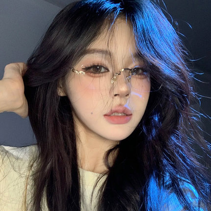 纯欲网红无框眼镜女素颜近视可配度数方形金丝边小框简约眼镜框男