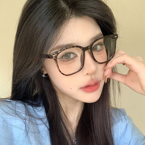 复古豹纹大框防蓝光眼镜可配度数