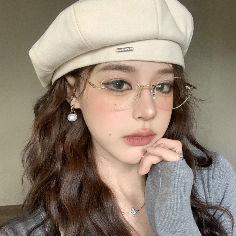 韩版纯欲猫眼超轻金丝无框眼镜女