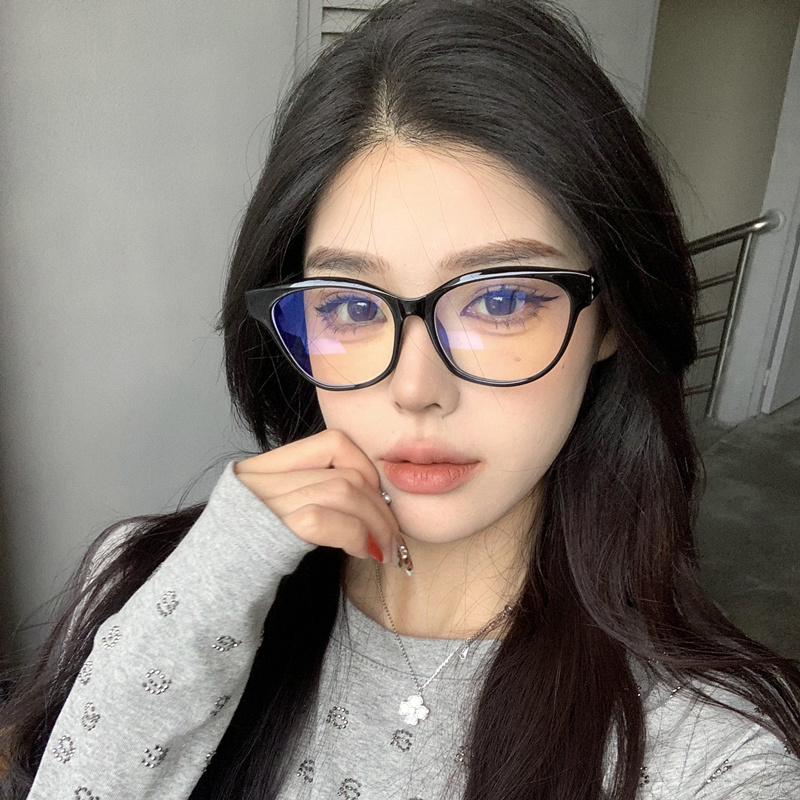 复古猫眼椭圆黑框眼镜可配有度数