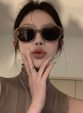 韩版椭圆形高级感ins茶色墨镜女