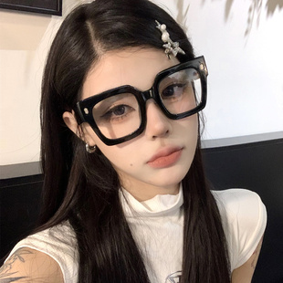 复古方形黑色粗框眼镜女大框圆脸显瘦素颜凹造型眼镜框配近视度数
