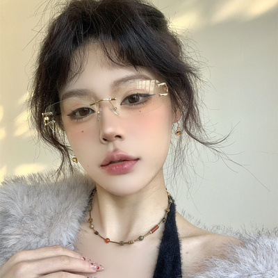 金色无框眼镜女纯欲高级感配度数