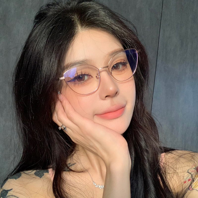 复古细边金属猫眼近视眼镜框