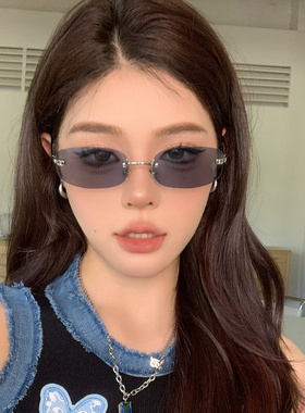 jennie同款蓝色无框墨镜女款街拍