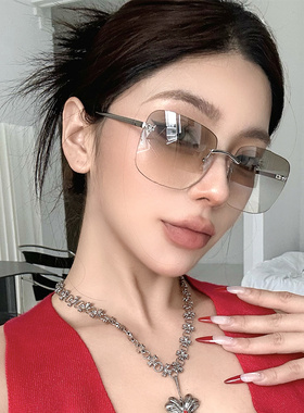 欧美无框方形水银色墨镜女潮街拍