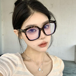 复古豹纹大框素颜平光镜女大脸显瘦懒人凹造型可配度数近视眼镜框