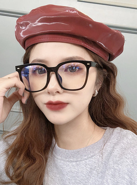 复古大框素颜平光镜防蓝光眼镜女黑色粗框街拍TR超轻框架可配近视