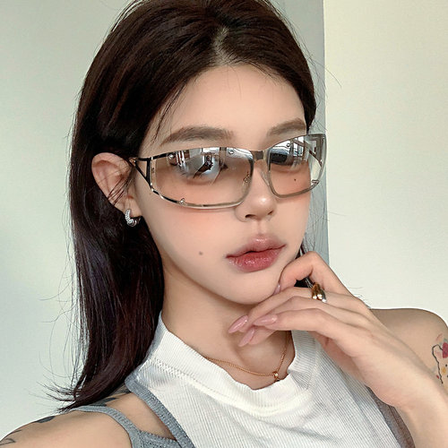 欧美Y2K金属镂空水银色太阳镜女