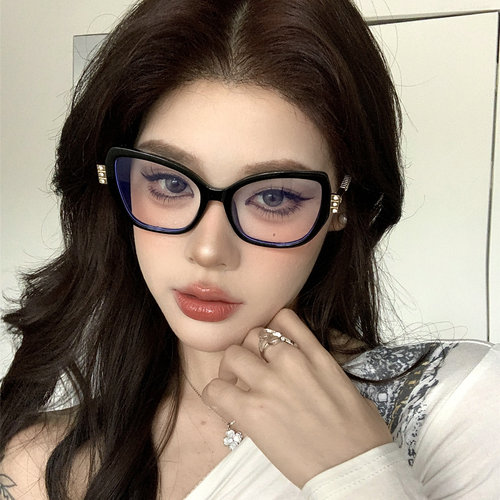 素颜神器黑框猫眼眼镜女款高级感