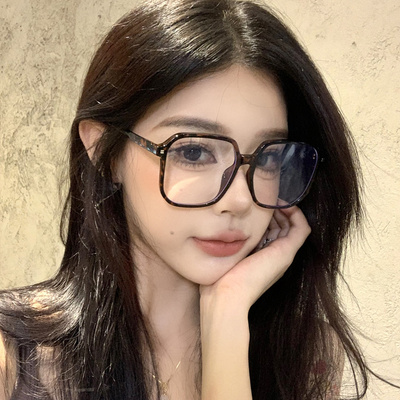 复古大框豹纹眼镜框可配度数