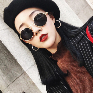 新款复古小圆框太阳眼镜女GD同款墨镜潮男女个性近视太阳镜圆脸小