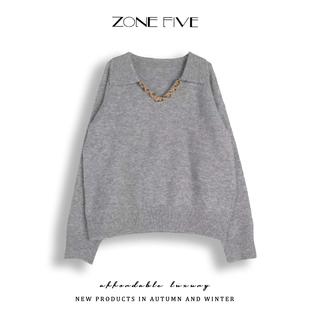 zonefive厚款秋冬毛衣女 时尚百搭翻领设计感气质长袖毛针织衫