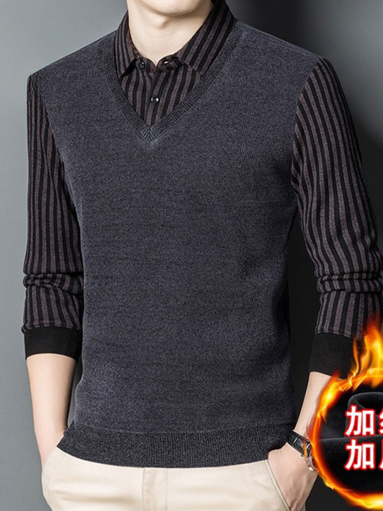 Stephen Fake Two-Piece Cashmere Sweater Men's Shirt Collar Winter
