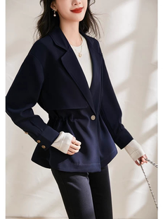 2026春秋新款外套女装春款西服藏蓝色上衣小个子