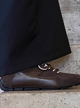 NEWLIGHT设计感麂皮绒面运动鞋美拉德撞色皮革拼接系带薄底德训鞋