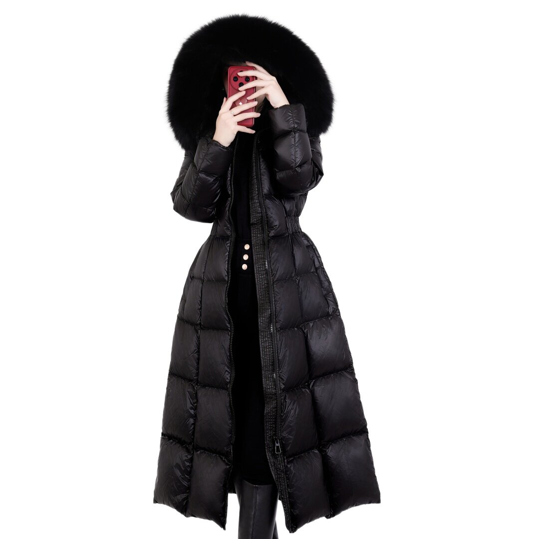 2025冬季新品加厚女款90白鹅绒羽绒服长款连帽可拆卸毛领羽绒服