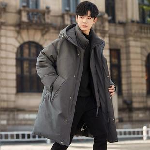 通勤加厚保暖外套 假两件羽绒服男2025冬季 SOP男装 高级连帽中长款