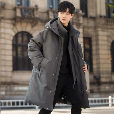 SOP男装高级连帽中长款假两件羽绒服男2025冬季通勤加厚保暖外套