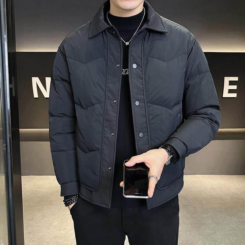 男士翻领轻薄羽绒服冬季2025新款高级感拼接设计商务休闲短款外套