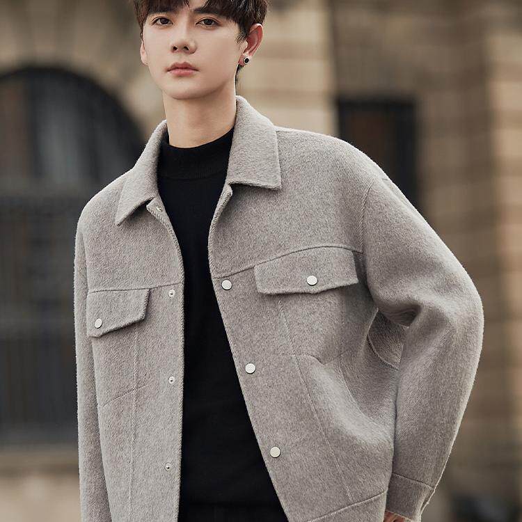 双面毛呢外套短款男士外套秋冬季2025新款呢子夹克休闲男装上衣潮