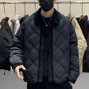 梅一天日系覆古灯芯绒拼接翻领轻薄款羽绒服男冬季休闲百搭外套潮
