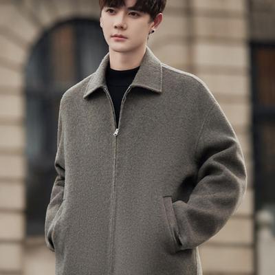 男士新款休闲外套呢子大衣短款秋季双面羊毛夹克外衣高端毛呢男装