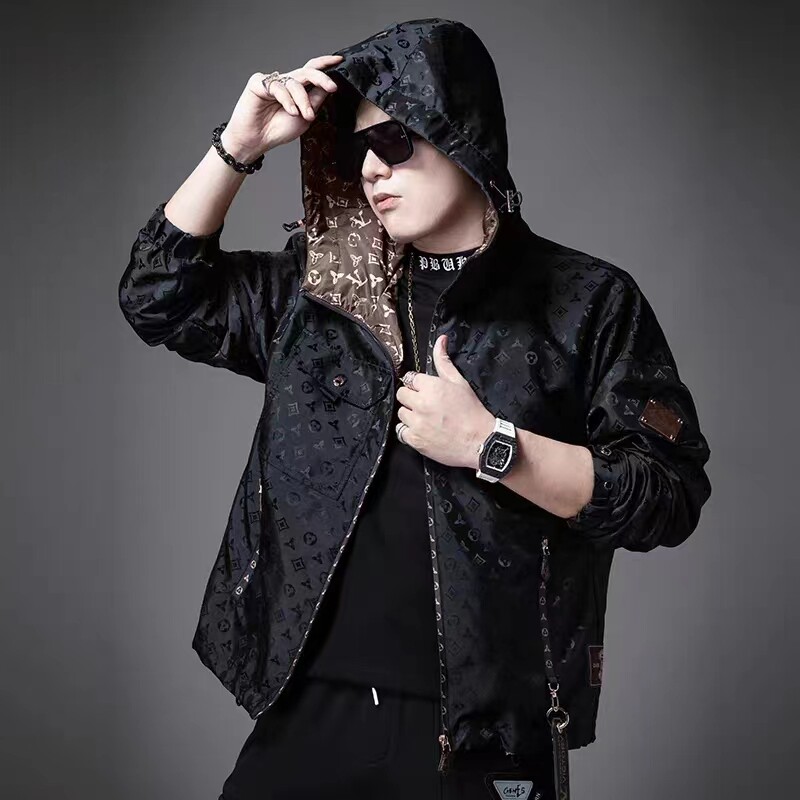 欧货圣希梵春季外套男2025新款潮牌连帽衣服提花宽松工装男士夹克