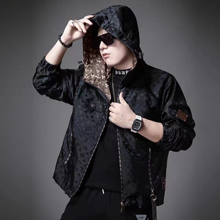 欧货圣希梵春季外套男2025新款潮牌连帽衣服提花宽松工装男士夹克