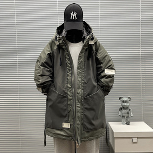 冬季新款加厚连帽工装中长款羽绒服外套男休闲宽松加厚保暖派克服