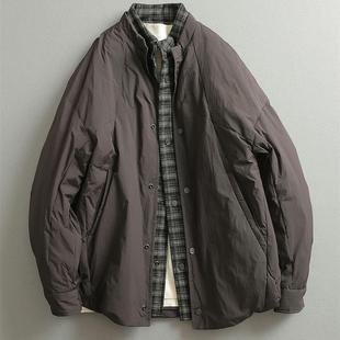男装 微阔格纹内衬立领羽绒服外套 秋冬日系覆古 假两件款