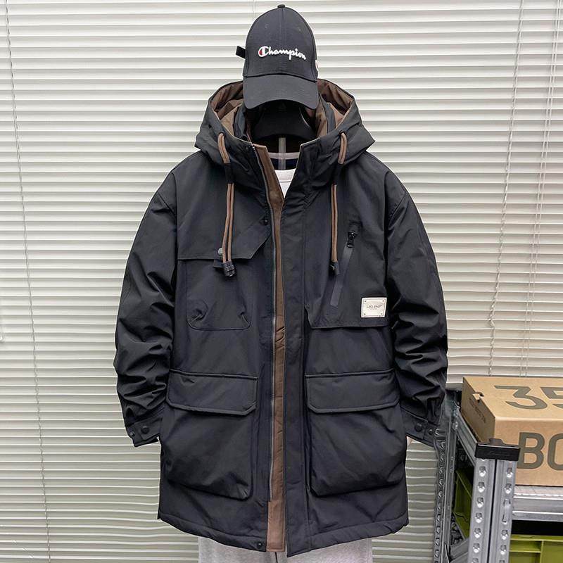 中长款羽绒服男加厚连帽冬装2025新款高端保暖工装外套男款派克服