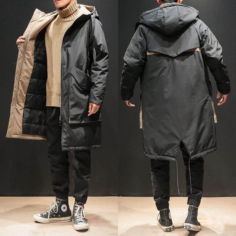 羽绒服男士中长款防寒外套加厚特大码胖子羽绒服男装潮牌宽松大衣