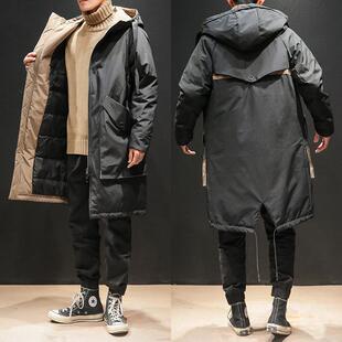 羽绒服男士中长款防寒外套加厚特大码胖子羽绒服男装潮牌宽松大衣