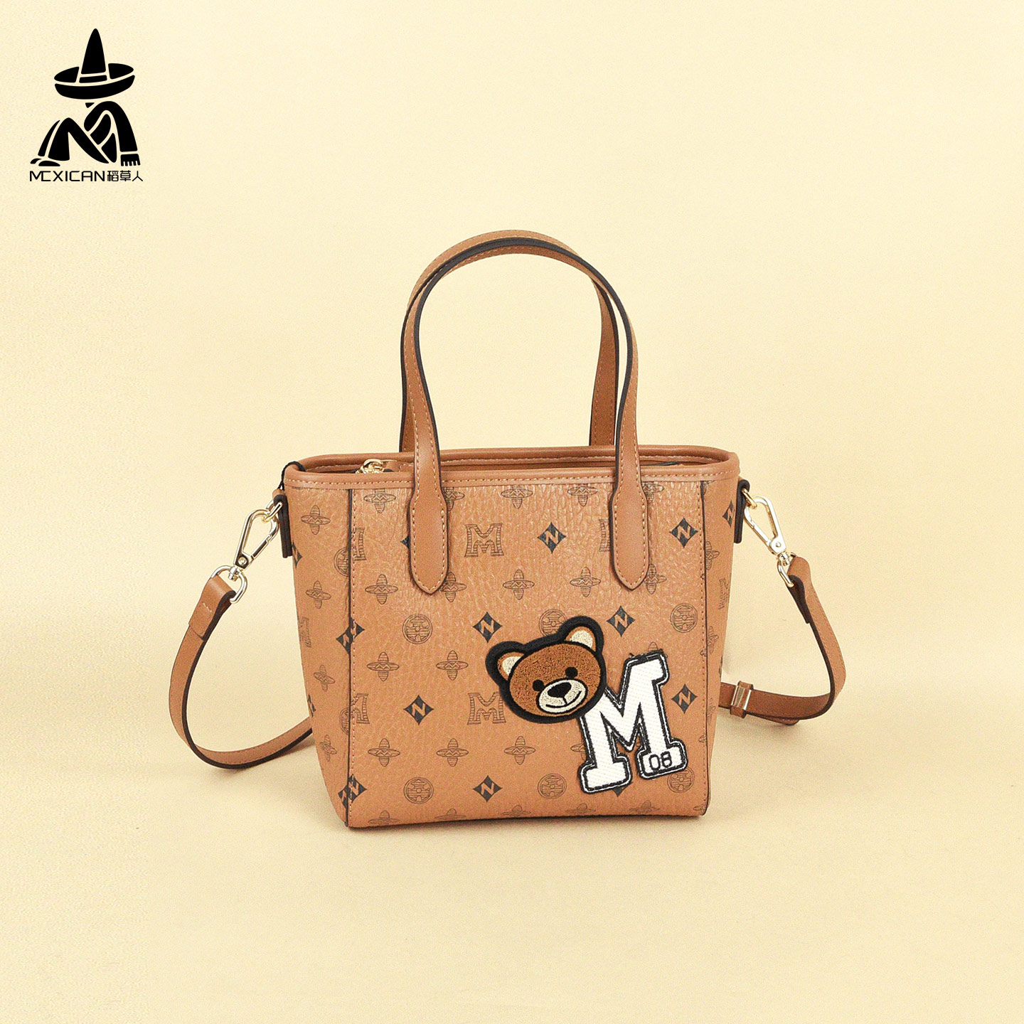 稻草人2025新款时尚印花托特包