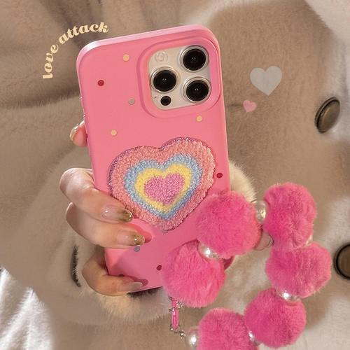 适用ins风彩色爱心手链苹果18 17 16 plus手机壳iphone 15 pro max 13绣14软12甜蜜个性11套BIG LOVE CASES