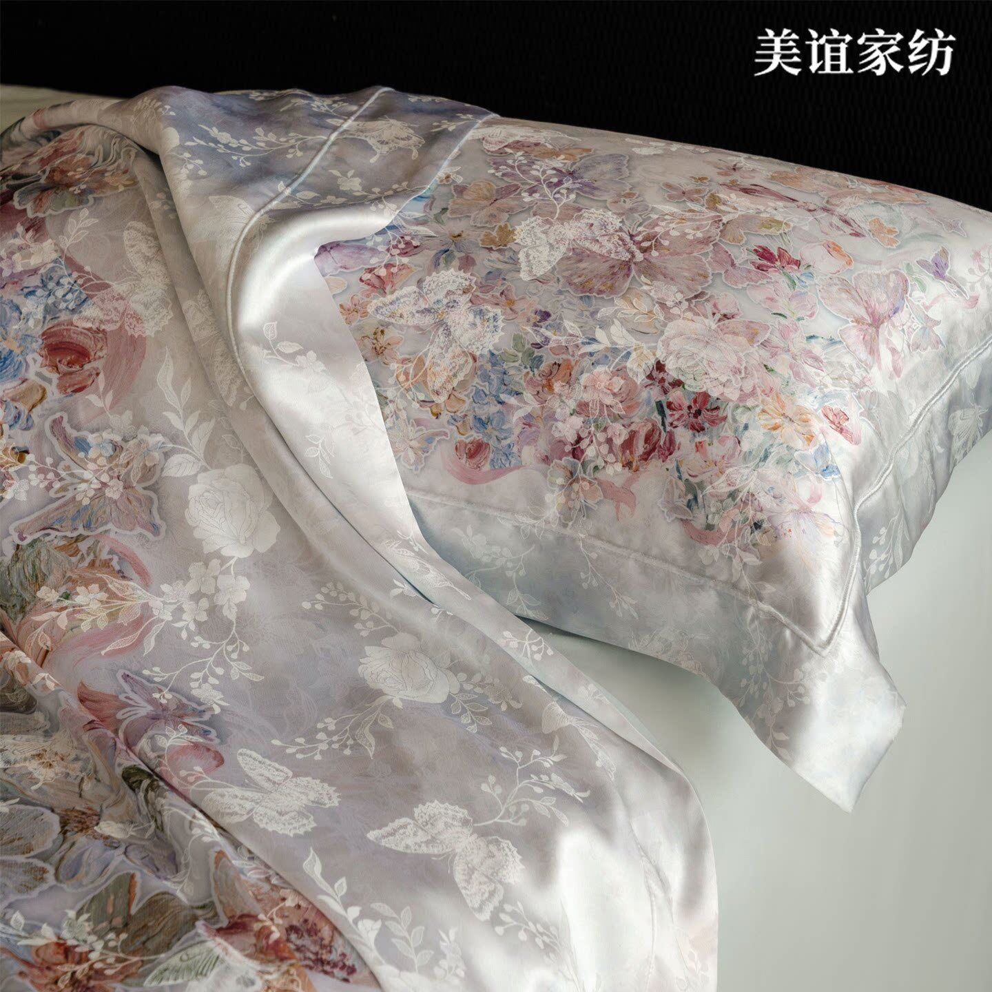 |桑蚕丝莫代尔天丝棉四件套裸睡超柔提花印花被套卧室1.8床品