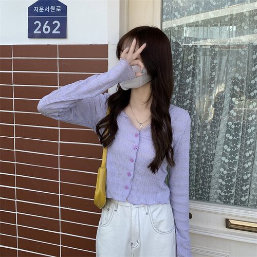 长袖针织开衫女外套短款bm上衣