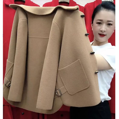 秋冬女开衫宽松洋气双面呢小个子上衣毛呢外套中年妈妈装羊毛外搭