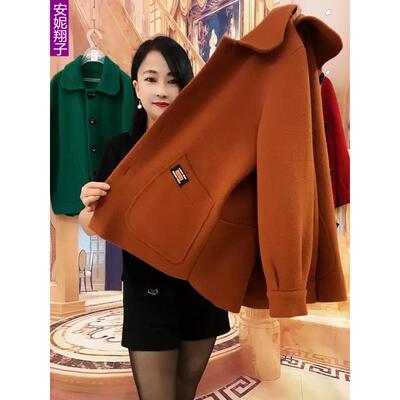 妈妈秋冬仿双面呢女款外套显瘦上衣洋气遮肉中老年小个子毛呢大衣