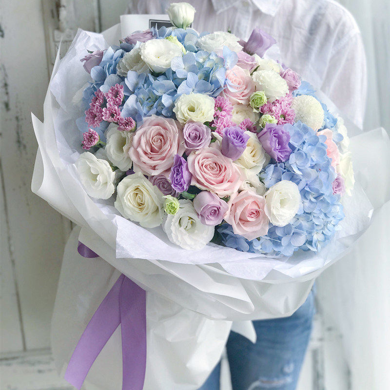 无锡鲜花同城速递推荐闺蜜母亲节礼盒生日绣球玫瑰混搭花束送女友