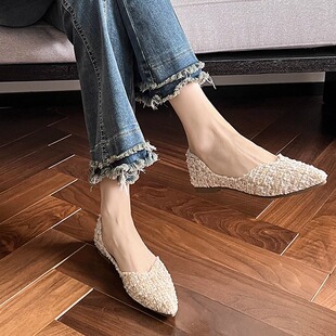 配裙子百搭舒适 尖头浅口单鞋 小香风软底瓢鞋 女2025新款