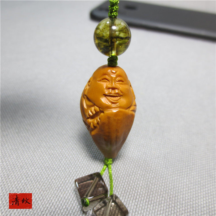 老陈籽橄榄核雕弥勒佛手机挂件