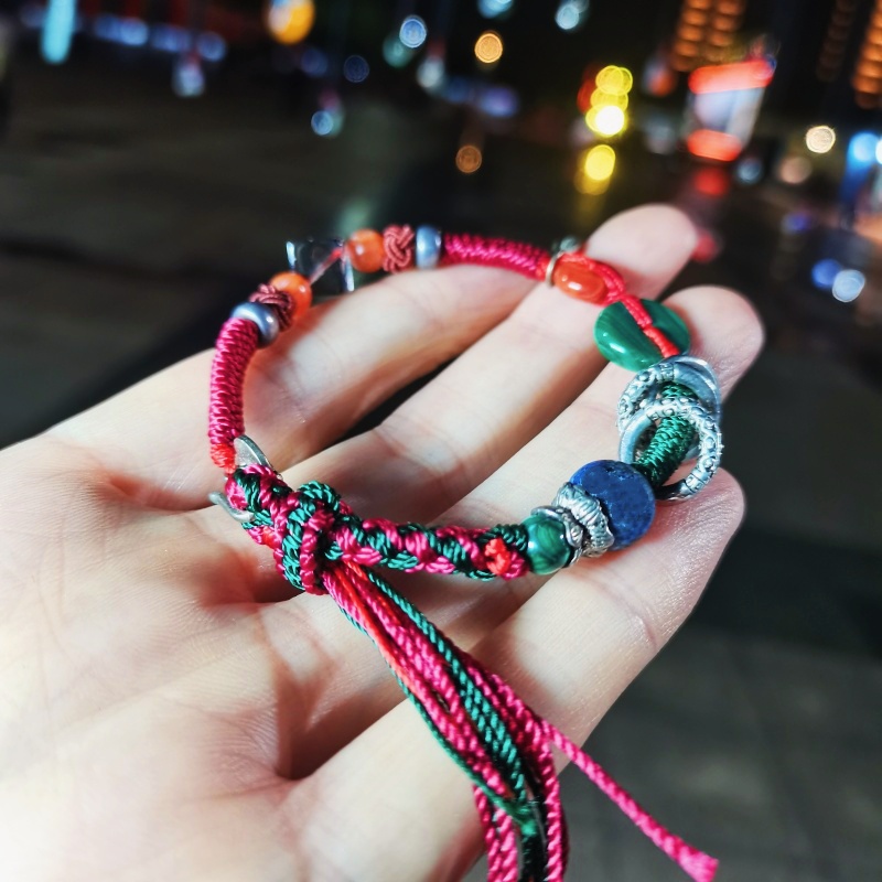 手编古风银饰流苏多色混搭手绳